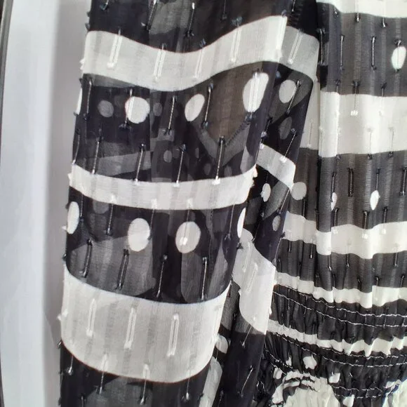 Cynthia Rowley Sicily Silk Wrap Dress Black White Smocked Waist Cap Sleeve Size - Picture 8 of 13